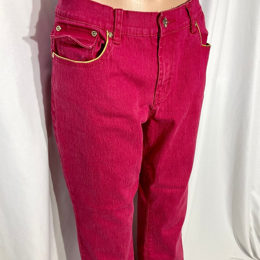 Diane Gilman DG2 Sz 10 Petite Red Bootcut Jeans Womens Denim Gold